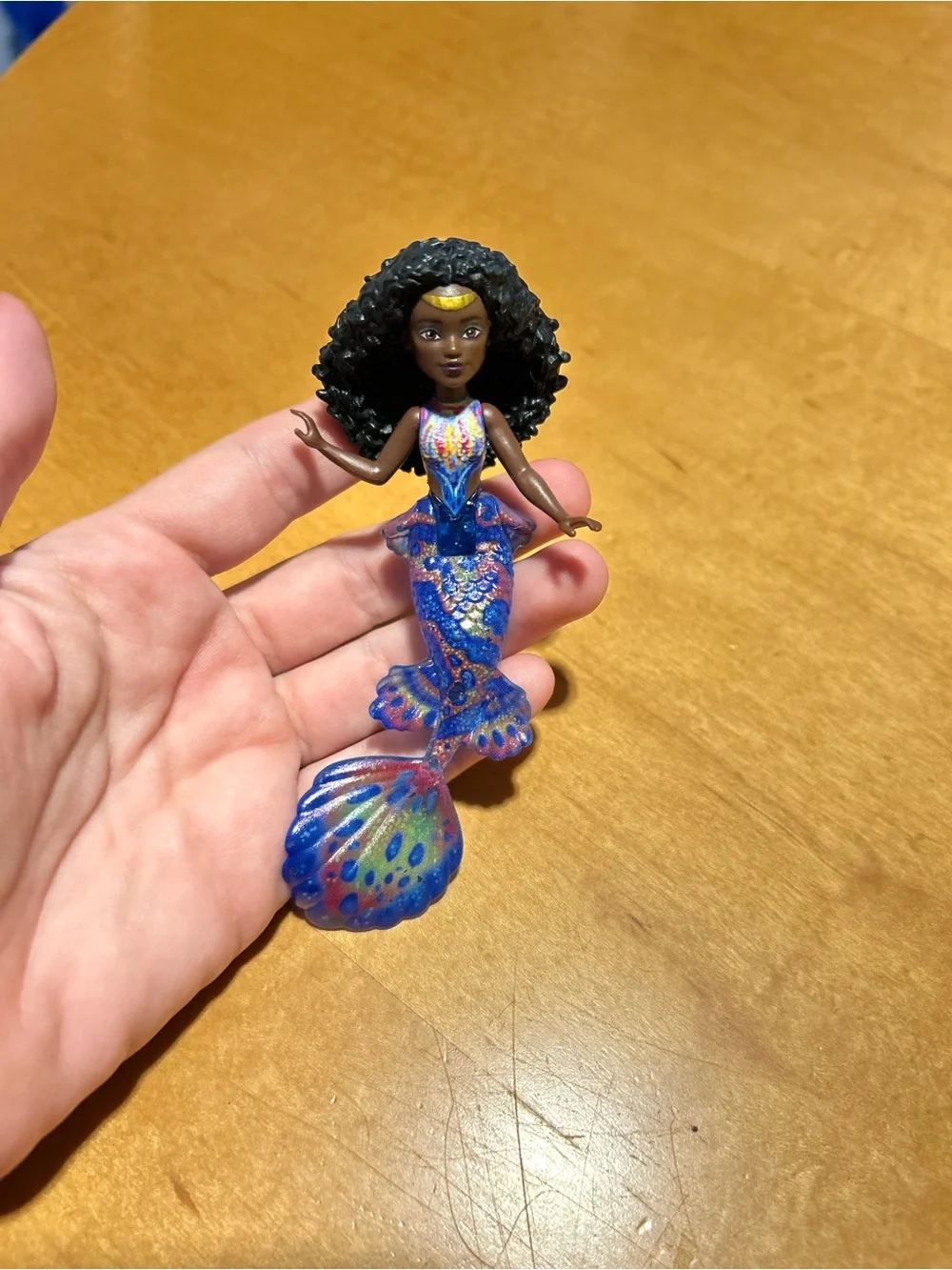 Mattel Blue Multicolor Mermaid Doll with Dark Curly Hair